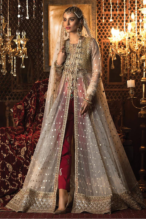White Gown With Red Trouser Pakistani Wedding Dress