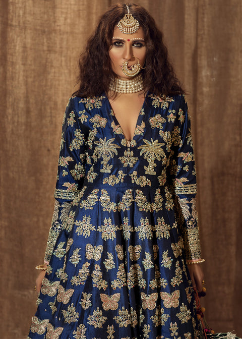 Pakistani Bridal Mehndi Dress Blue Frock 
